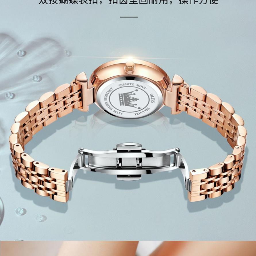 Đồng hồ nữ Olevs mặt kính thạch anh đường kính 32mm,dây đeo thép không gỉ chắc chắn thoải mái,chống thấm nước