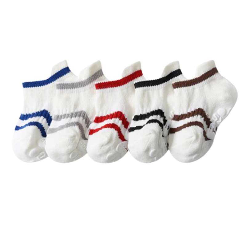 Bộ 5 Đôi Vớ Thuyền Chống Trượt Họa Tiết Kẻ Sọc Nhiều Màu Xinh Xắn Cho Bé