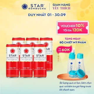 TRÀ KOMBUCHA Dâu Tây / Strawberry Sunshine (250ml/lon)/Thùng 12Lon - Star Kombucha.