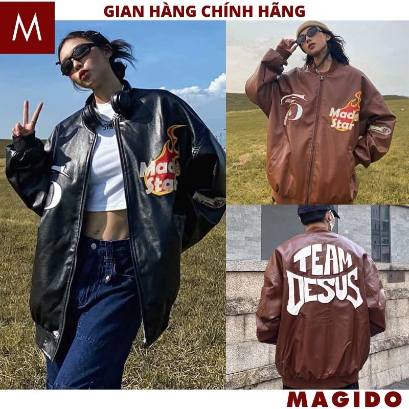 Áo khoác bomber da 2 màu đen nâu - áo bóng chày thể thao nam nữ UNISEX from rộng jackit ulzzang hàn quốc - MAGIDO