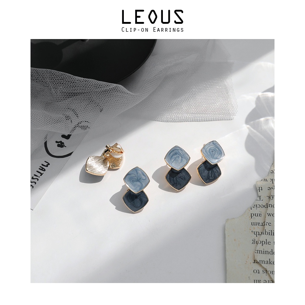 Khuyên tai kẹp không bấm lỗ chốt cố định K142 bằng hợp kim vàng hình khối dáng midi Leous Accessories