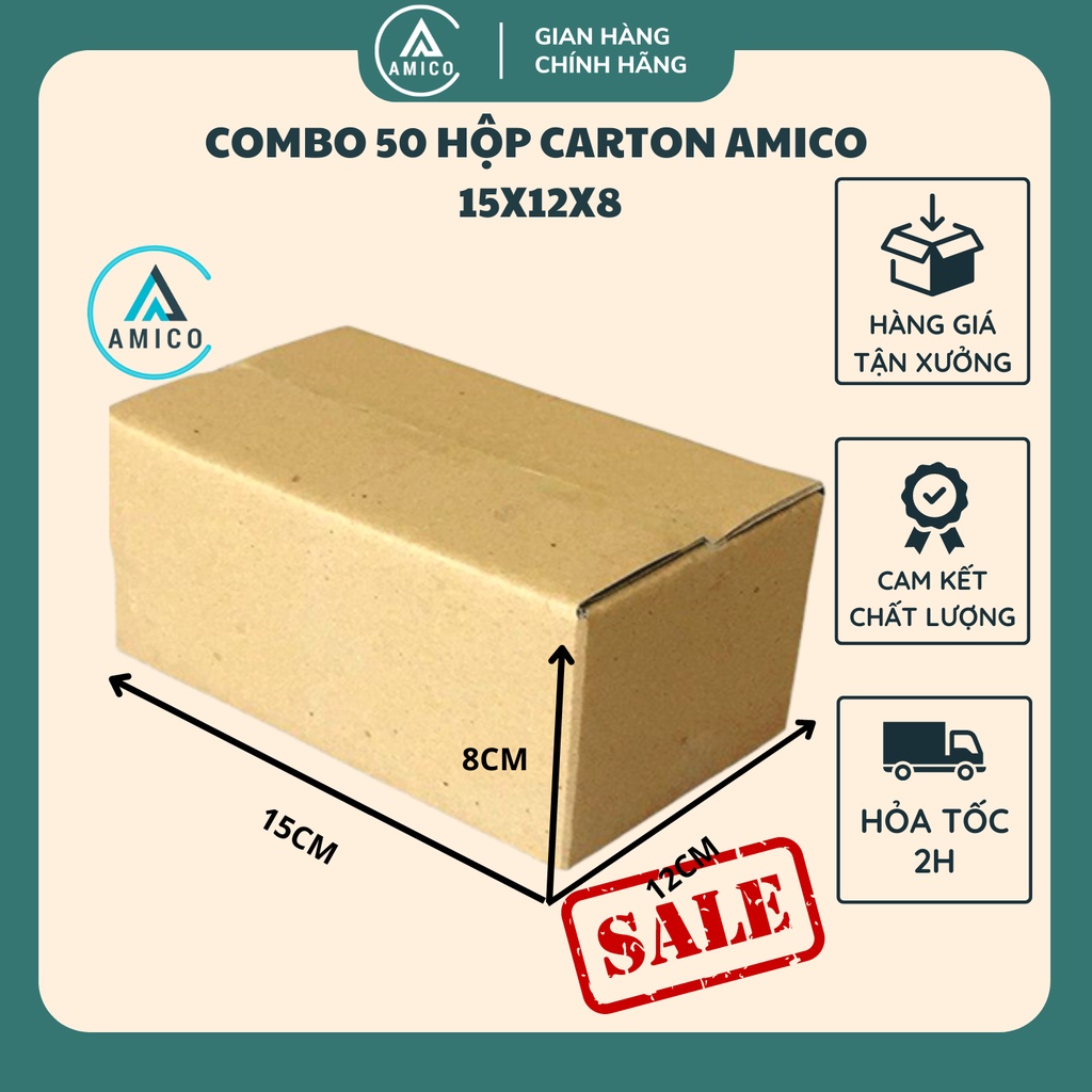 Combo 50 Thùng Carton Amico 15x12x8 3 Lớp Sóng B Một Mặt Nâu Phục Vụ Đóng Gói Vận Chuyển Hàng Hóa
