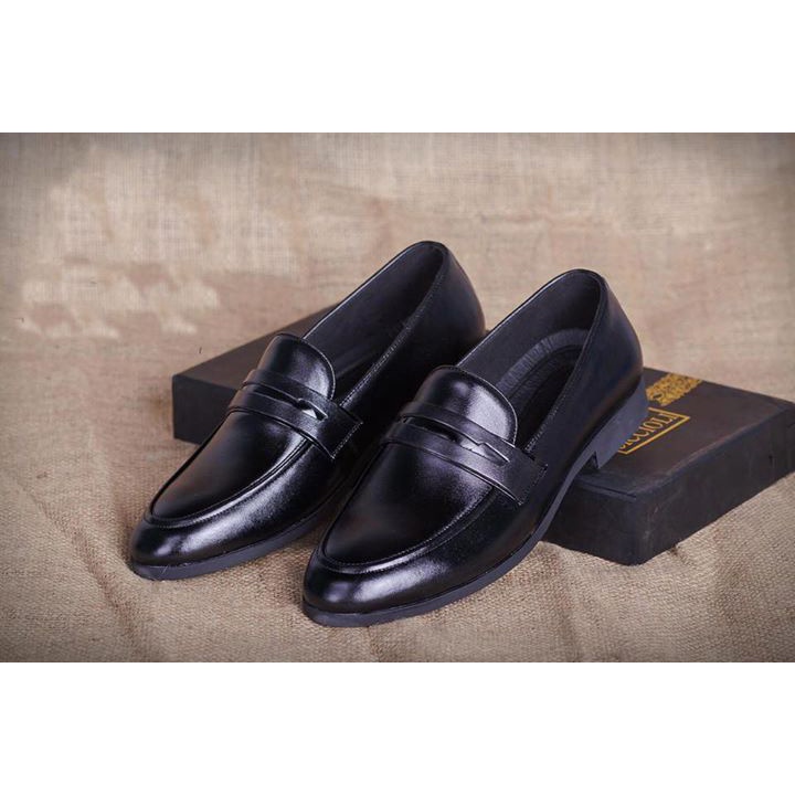 Thanh Lý Giày Lười Nam Chuông Trơn Da Nam Màu Nâu Đen