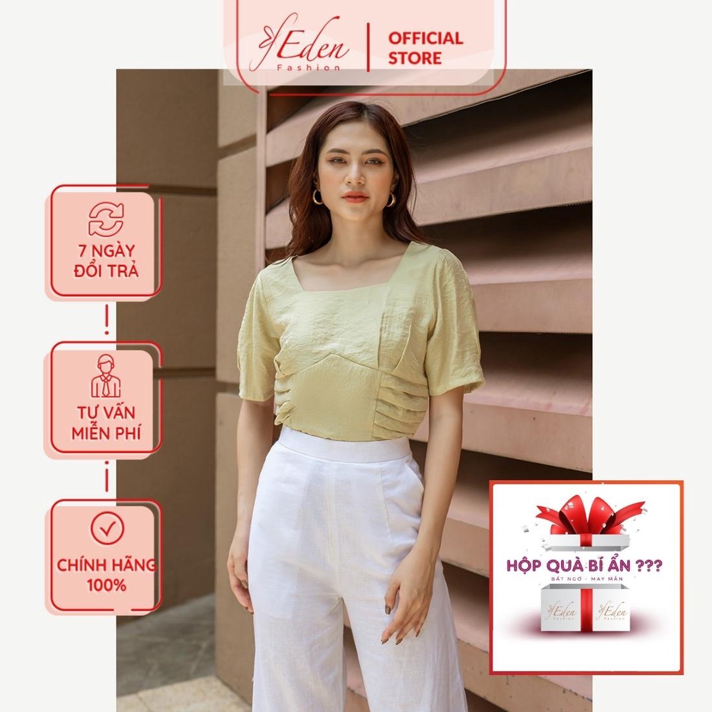 Áo kiểu nữ công sở cổ vuông xếp ly eo phom tay ngắn dây kéo sau lưng - Eden Fashion Store - ASM182