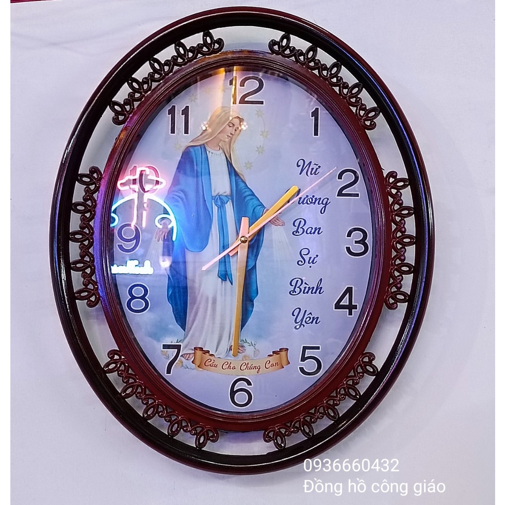 Đồng hồ treo tường oval có in hình size 45x35 đồng hồ trang trí quà tặng công giáo