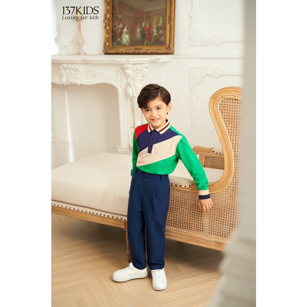 Áo polo dài tay sọc chéo 137Kids thiết kế chất cotton thoáng mát cho bé trai