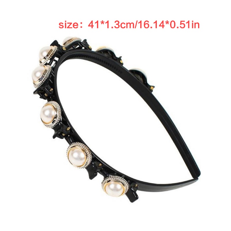 Flgo Bangs Băng Đô Xoắn Đính Đá Ngọc Trai Hai Lớp