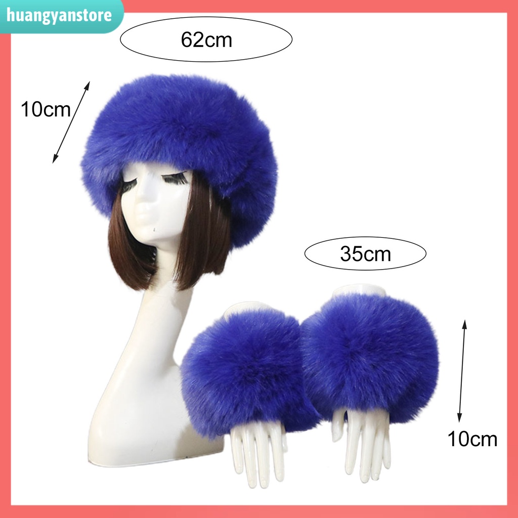 HY| 1 Set Băng Đô + Găng Tay Hở Ngón Phối Lông Giả Màu Sắc Trơn Thời Trang Cho Nữ