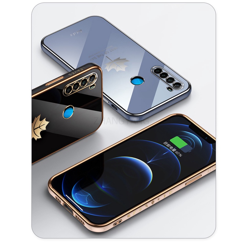 Ốp Điện Thoại Silicon TPU Mạ Điện Họa Tiết Lá Phong Kèm Dây Đeo Cho Redmi note 8