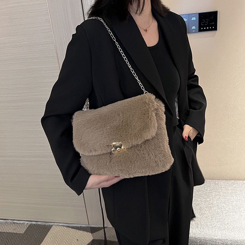 Túi Đeo Chéo Hình Vuông Cỡ Nhỏ Phủ Lông Thời Trang Sang Trọng Cho Nữ