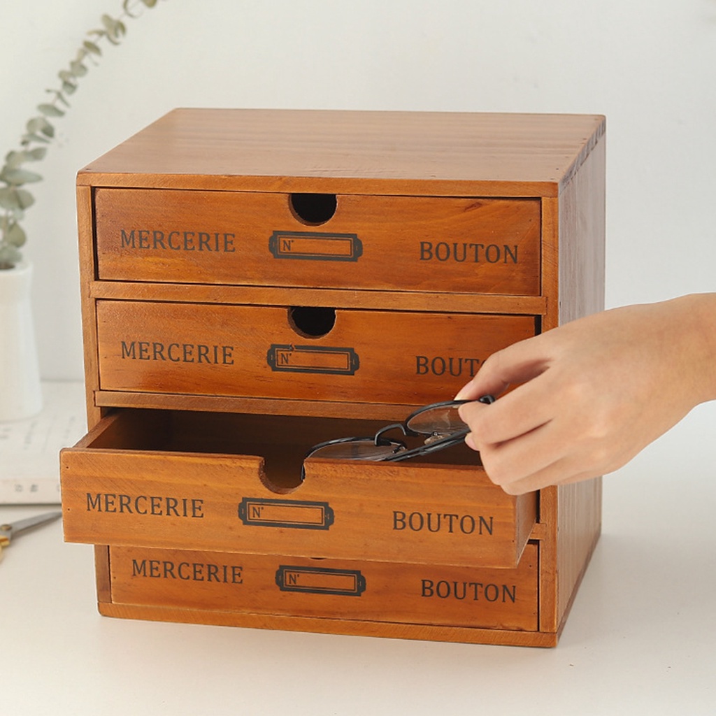 Hộp Đựng Đồ Nhiều Ngăn Bằng Gỗ Phong Cách Retro