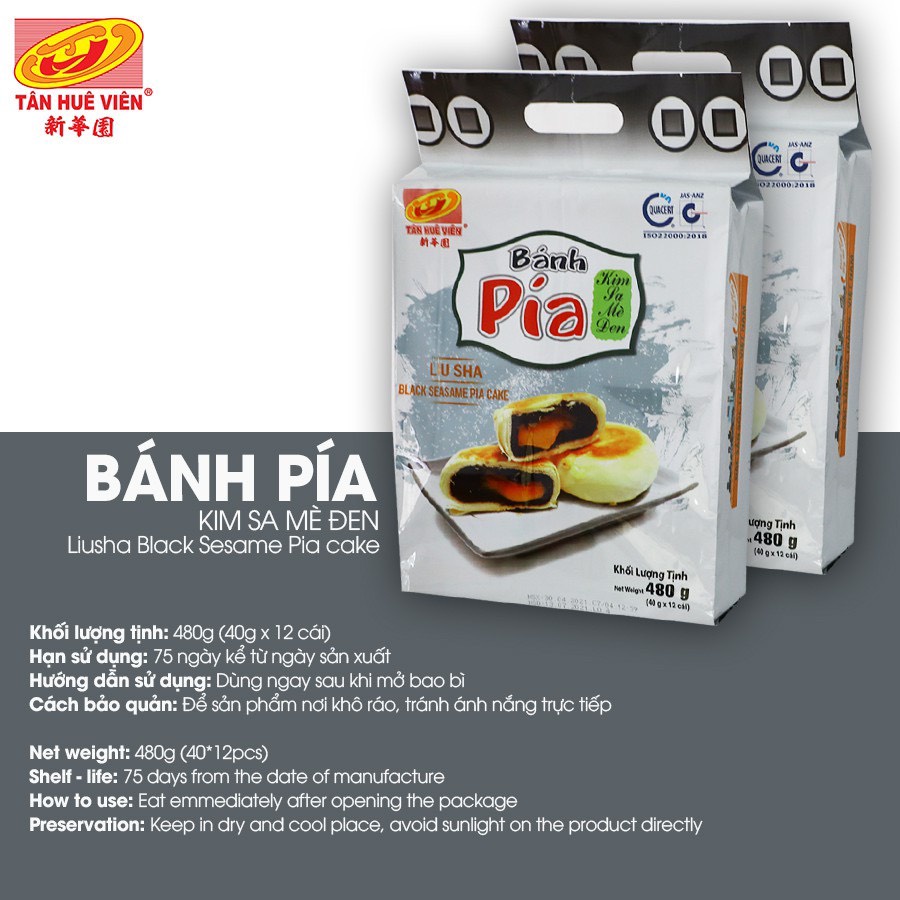 Bánh Pía Kim Sa Mè Đen Tân Huê Viên Túi 12 Bánh
