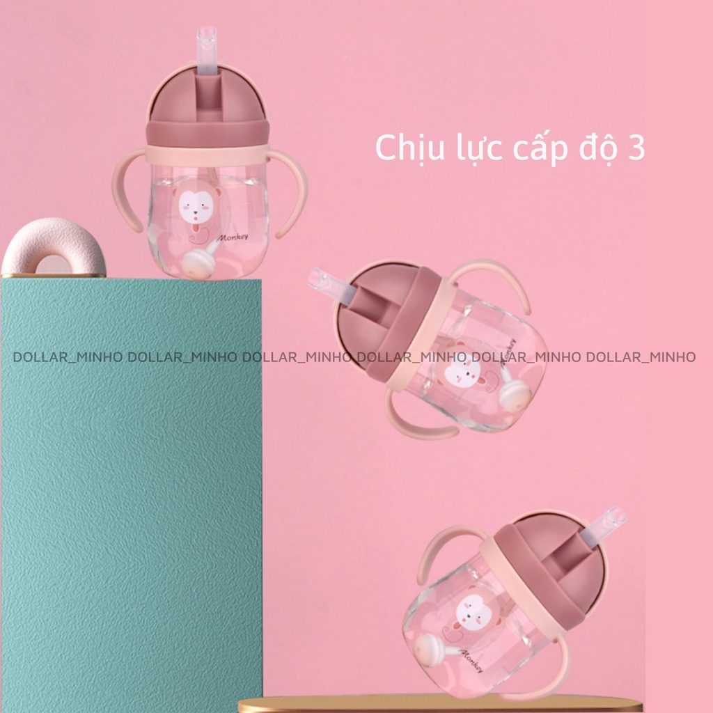 Bình tập uống nước 250ml có van chống sặc, có tay cầm cho bé từ 7m, nhiều hình ngộ nghĩnh, chất liệu nhựa PP CC an toàn