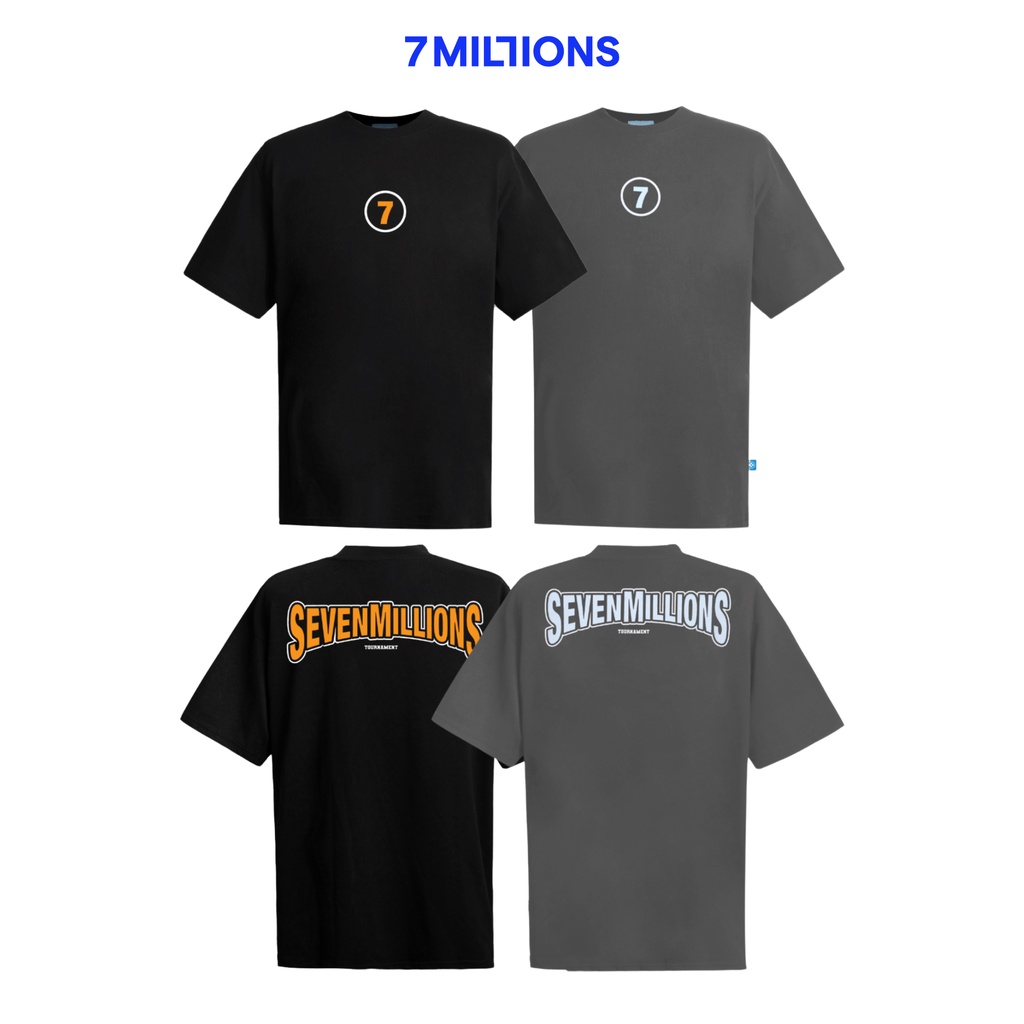 Áo Thun Unisex Cổ Tròn 7MILLIONS Metalic Logo - Màu Xám và Đen - 100% cotton 2 chiều - Form Oversize