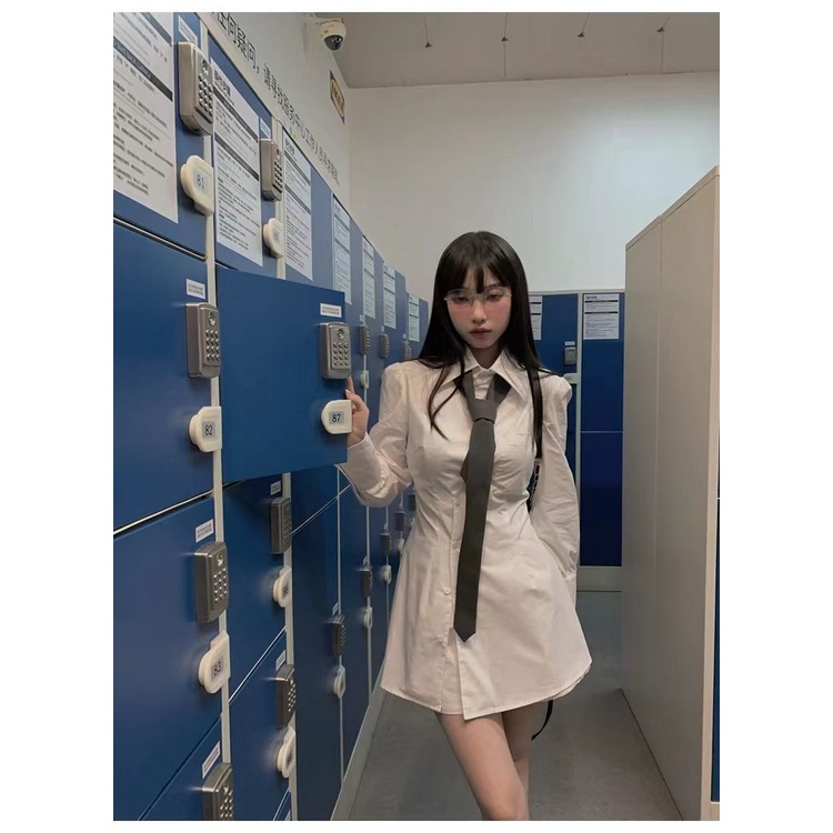 Bộ Áo Sơ Mi Dáng Ôm Phối Chân Váy Ngắn Lưng Cao Thời Trang Xuân Thu 2022 Cho Nữ