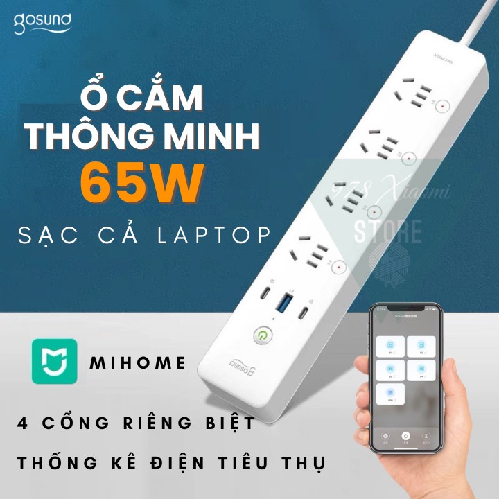 [65W] Ổ cắm thông minh Xiaomi Gosund CP5 Pro 65W 4 cổng 3 USB 2C1A - Ổ cắm điện Xiaomi Gosund CP5 Pro