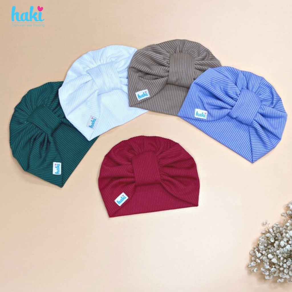 Mũ turban cho bé trai và gái màu trơn vân kẻ dễ thương HAKI MU01