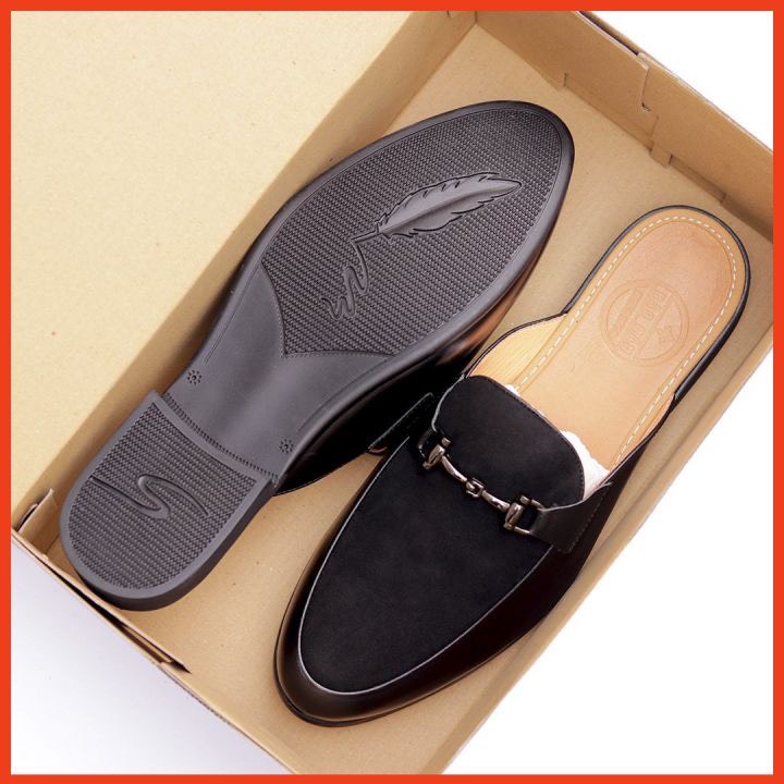 Giày Sục Nam Cao Cấp Da Bò Thật Nguyên Tấm Trẻ Trung Phong Cách Hàn Quốc Giày Da Nam Hở Gót Công Sở Đẹp