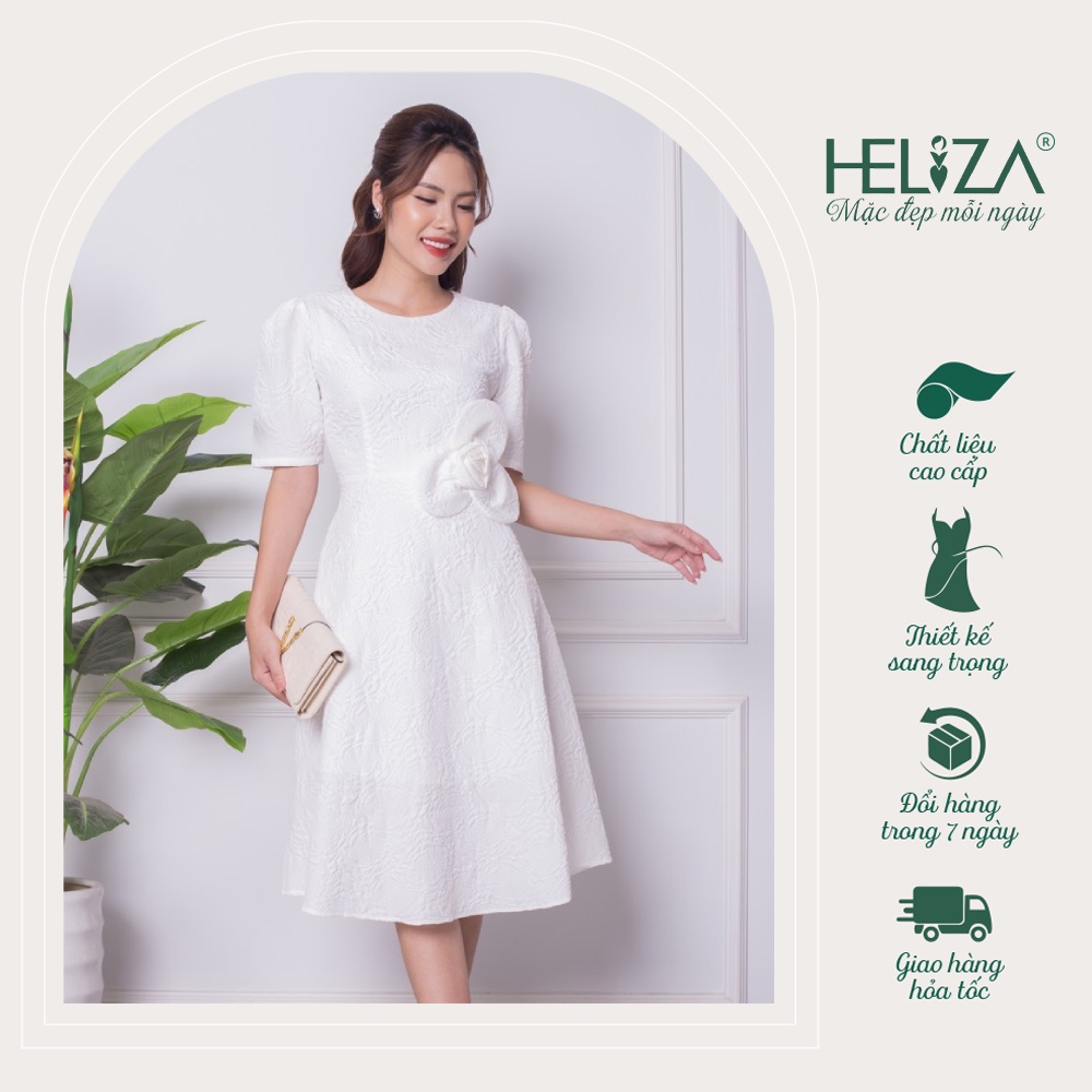 Đầm Xòe Nữ Tay Lỡ Dáng Bồng Bo Eo Kết Hợp Hoa Vải Gắn Eo Độc Đáo Hàng Thiết Kế Heliza Fashion Vải Hàn Cao Cấp D2332
