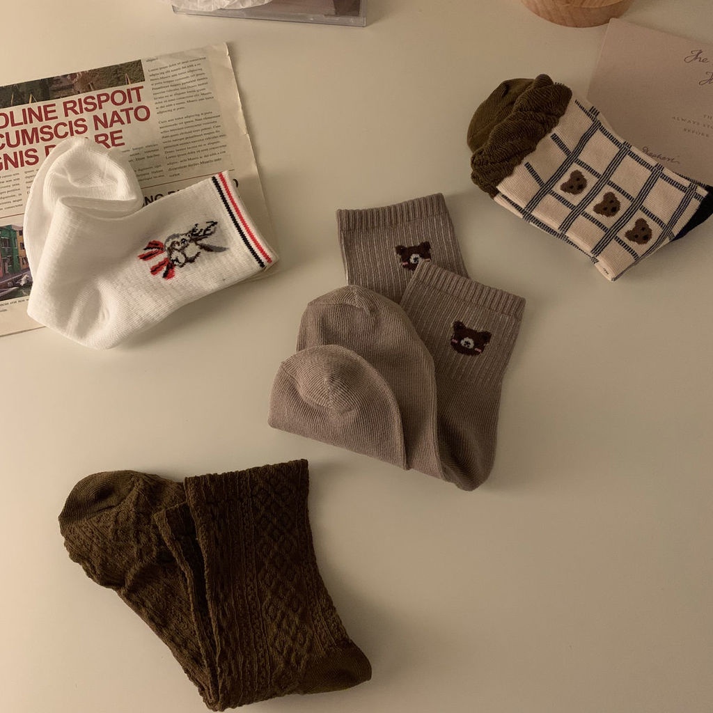 Set 4 Đôi Vớ Cổ Vừa Phong Cách Hàn Quốc Thời Trang Thu Đông Cho Nữ