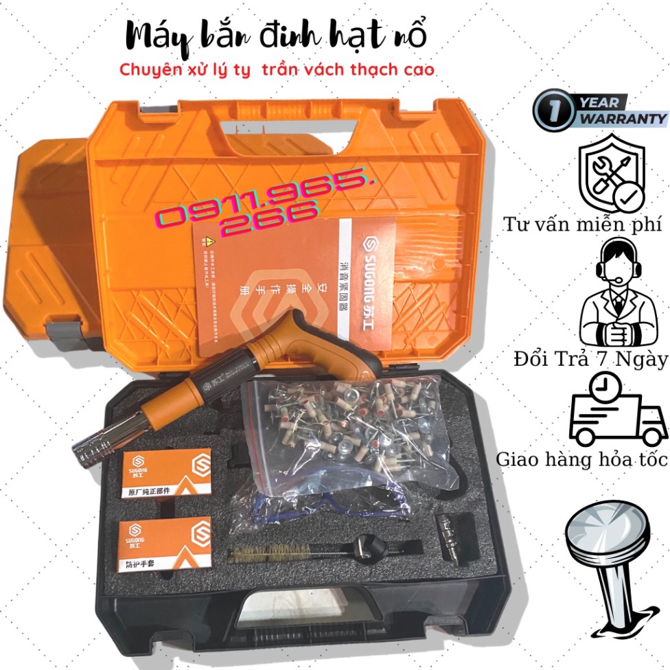Máy bắn đinh hạt nổ bê tông ty trần thạch cao, tôn, sắt, thép dày 8mm không cần sử dụng điện loại mới 2022