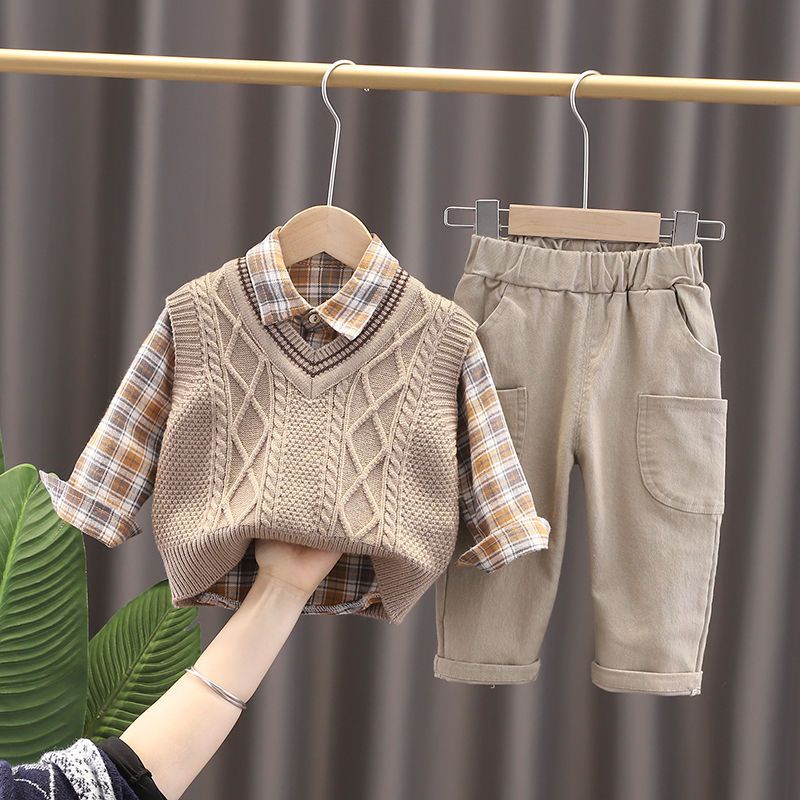 Sét ghi lê len 3 món cho bé trai siêu đẹp Bộ Áo Sweater Không Tay + Quần Dài Phong Cách Hàn Quốc Thời Trang Xuân Thu Cho Bé Trai  2022