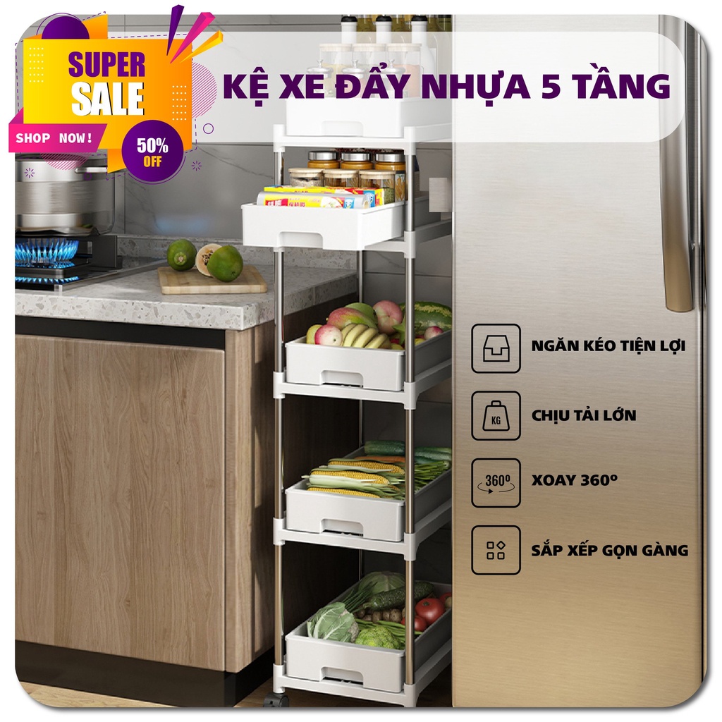 Kệ Để Đựng Đồ Đa Năng 4 Tầng - 3 TẦNG Thanh Inox - Giá Nhựa có lỗ Cao cấp dễ lắp ráp có bánh xe đẩy