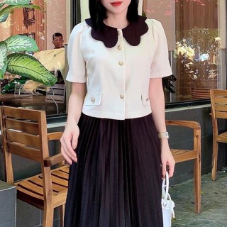 Áo dạ tweed lửng mỏng tay bồng phối cổ lượn sóng 168