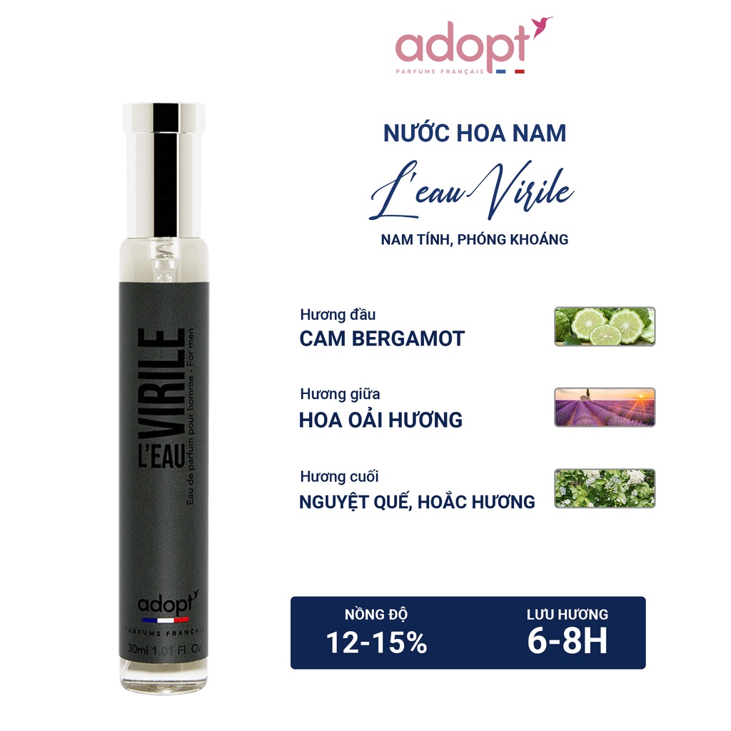 Nước Hoa Nam Adopt Hương Thơm Mạnh Mẽ - L'EAU VIRILE Dung Tích 30ml