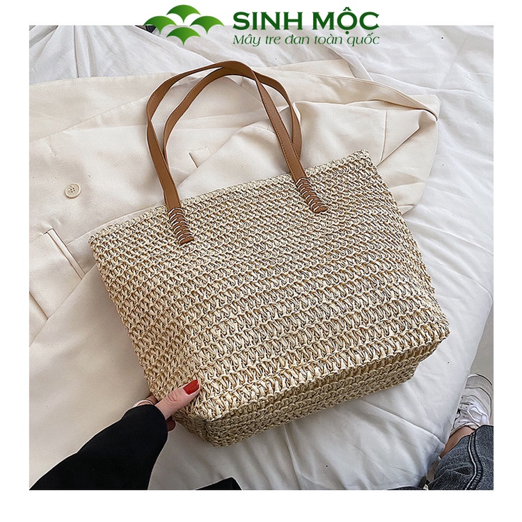 Túi xách nữ, túi cói vintage, túi đi biển Sinh Mộc - M3010