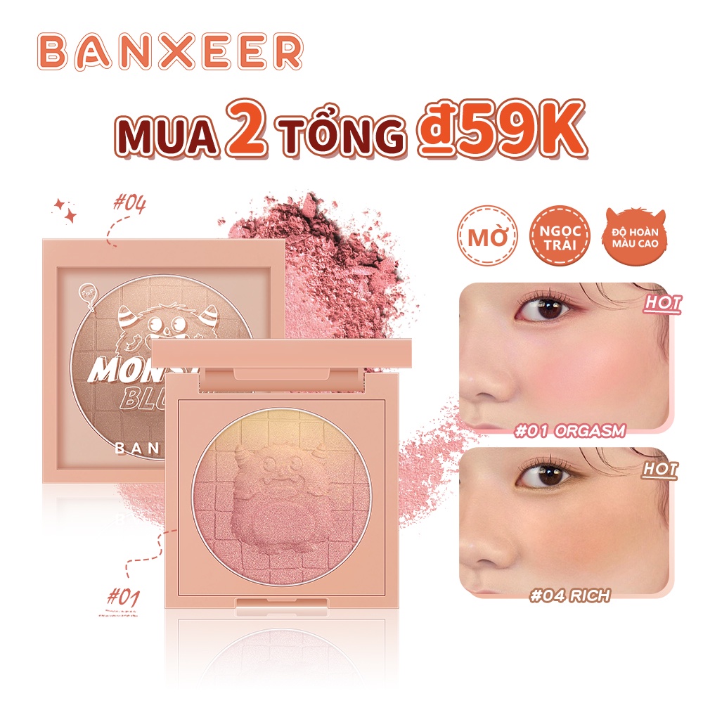 Phấn má hồng Độ dốc BANXEER Bột mịn và sáng bóng Trang điểm mặt mờ tự nhiên đa công dụng 34g