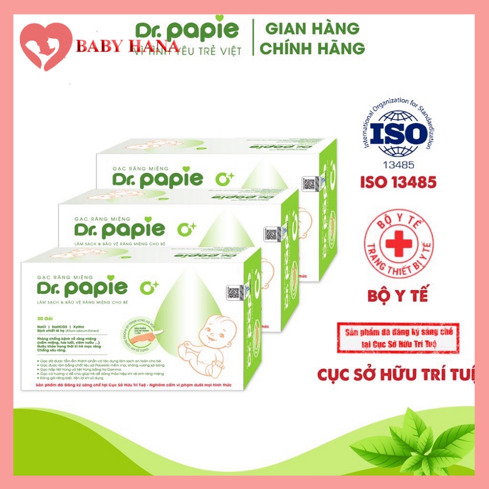 Gạc Rơ Lưỡi Dr Papie Chiết Xuất Lá Hẹ Vệ Sinh Răng Miệng Cho Bé - 30Gói/Hộp