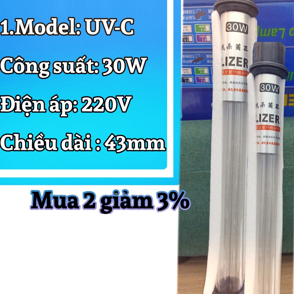 Đèn UV diệt khuẩn,diệt tảo 02 bóng cho bể cá 30W,40W,60W,100W