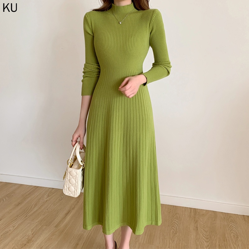 Hàng Mới Về Đầm Len Cổ Cao Qua Đầu Gối Thời Trang Thu Đông 2023 Mới Mẻ