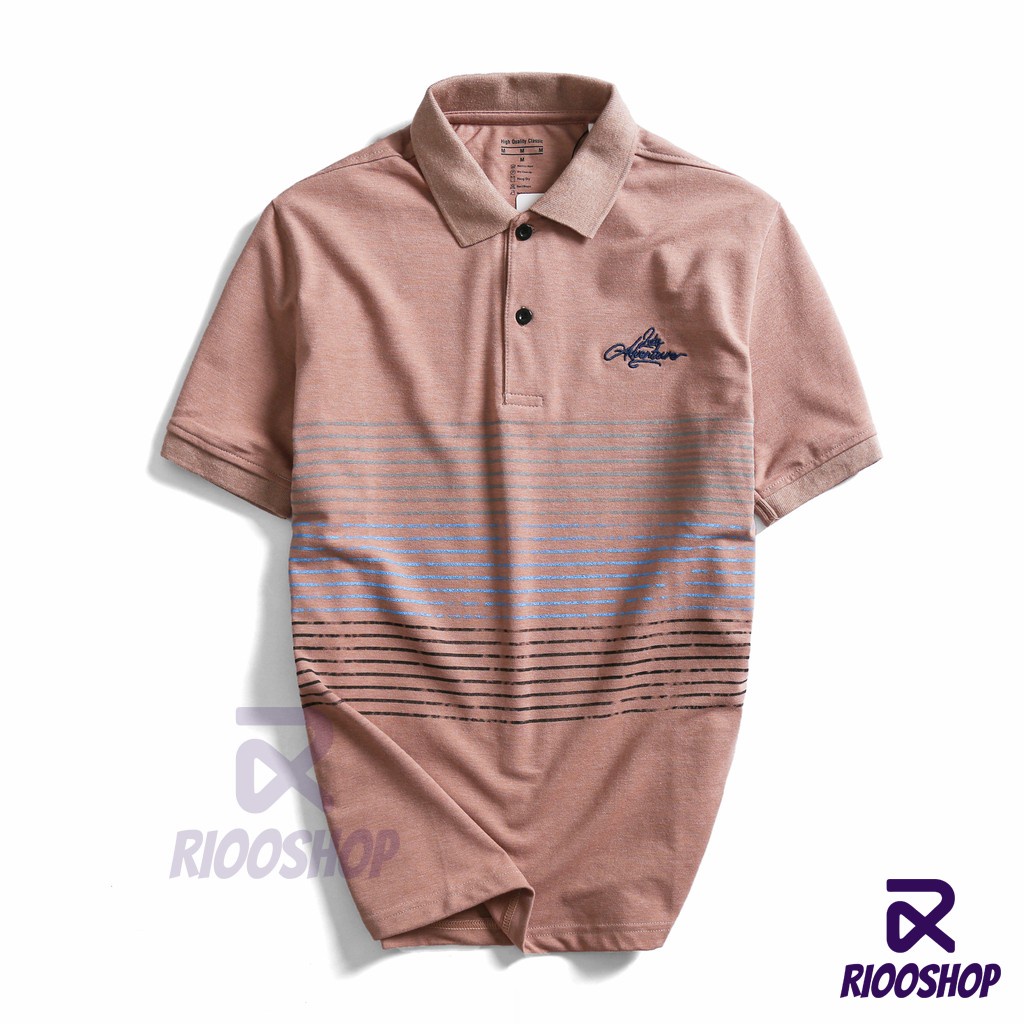 Áo thun nam polo, áo thun nam có cổ polo phối sọc ngang vnxk cộc tay, có size lớn, đẹp, vải dày, basic RIOOSHOP RSP056