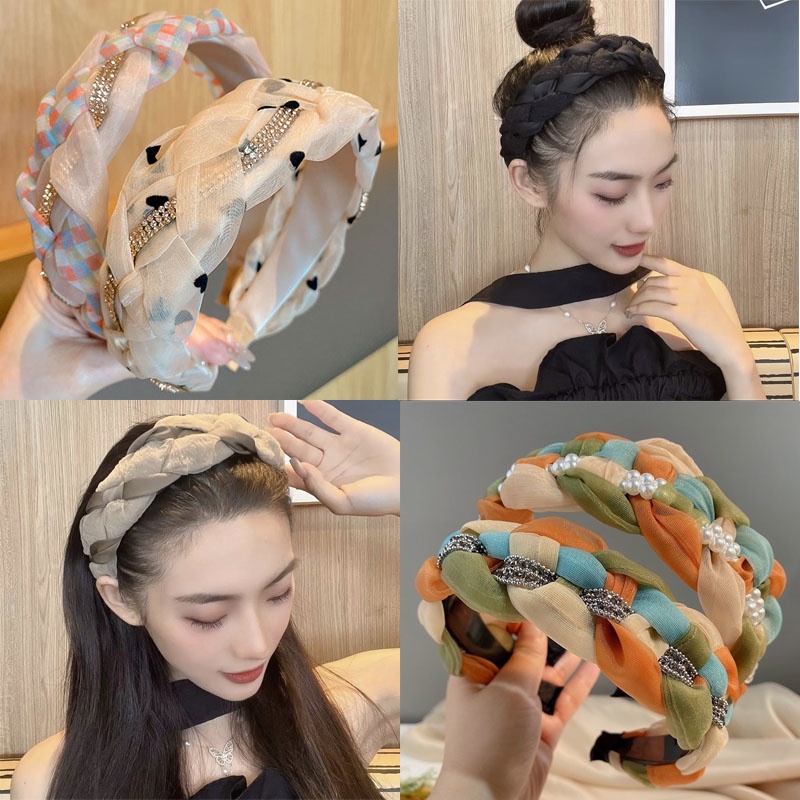 Băng Đô Cài Tóc Bản Rộng Đính Kim Sa Lấp Lánh Kiểu Hàn Quốc Cao Cấp