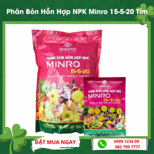 Phân bón hỗn hợp NPK MINRO 15-5-20 Tím (1kg) kích ra hoa, đậu quả, nuôi quả (Vườn Sài Gòn - Vuon Sai Gon)