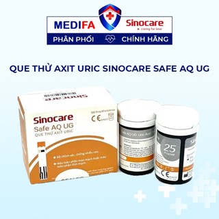 Hộp 50 Que Thử Axit Uric (Gút) Dùng Cho Máy Đo 2 Trong 1 Sinocare Safe AQ UG Tặng Kèm 50 Kim Chích
