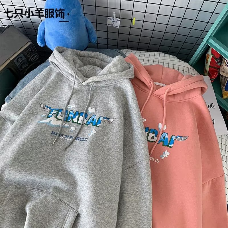 Áo Hoodie Nỉ Tay Dài Dáng Rộng In Hình Thời Trang Hàn Quốc Dành Cho Nam Nữ Size M-5XL