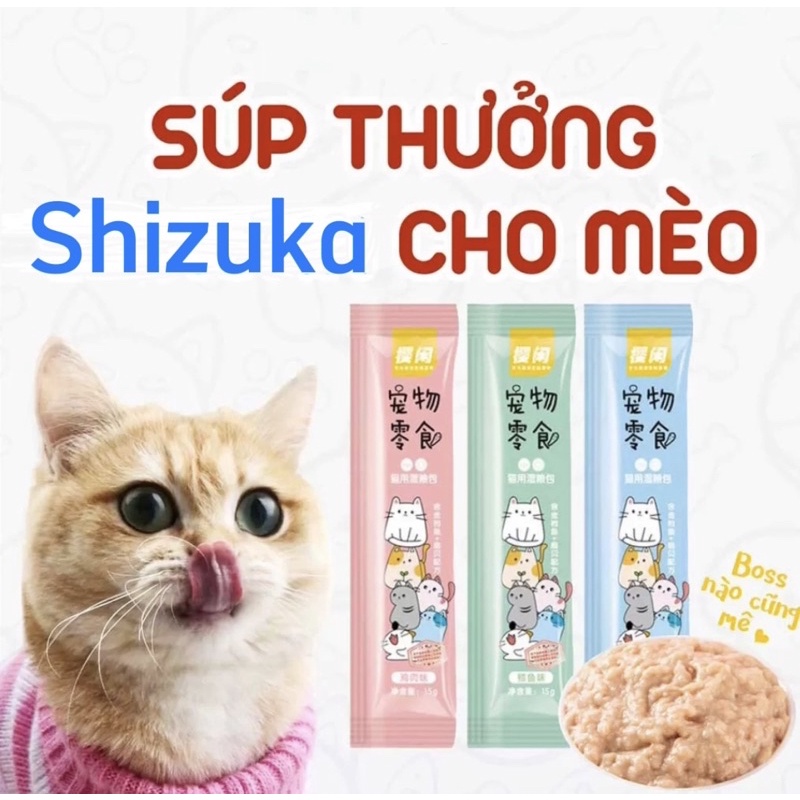 Súp thưởng cho mèo Shizuka đầy đủ dinh dưỡng giá rẻ - Combo 50 thanh mix đủ vị