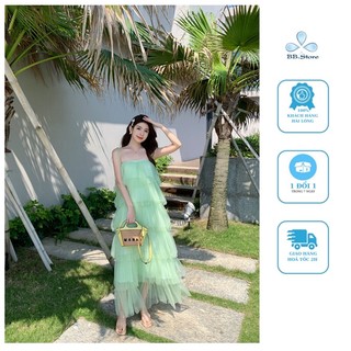 Váy Maxi Tầng Hai Dây Xanh Dịu Dàng