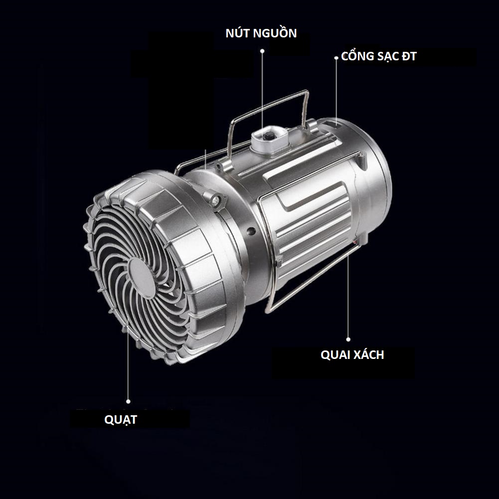 Đèn sạc pin 9299  kèm quạt siêu mát 2 in 1 có sạc năng lượng mặt trời - den pin cam tay