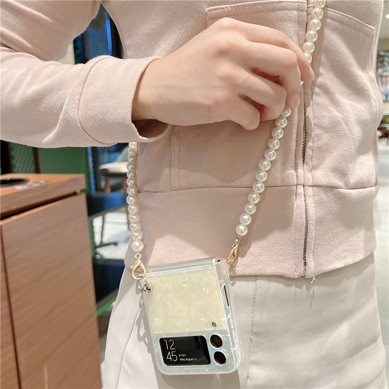 Ốp điện thoại HOCE phối dây đeo ngọc trai cho Samsung Z Flip 3 4 5G ZFlip3 ZFlip4 4