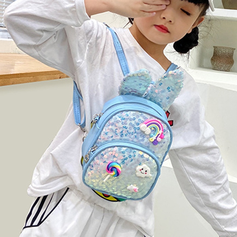 Balo Đính Kim Sa Hình Tai Thỏ Dễ Thương Phong Cách Hàn Quốc 2022 Cho Bé