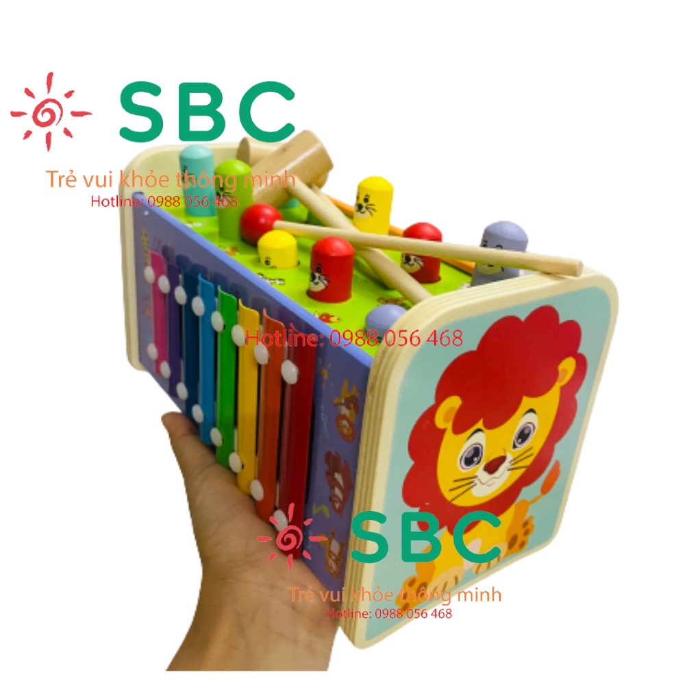 Đập chuột kết hợp đàn và tìm đường đa năng hình sư tử 3in1 và 7in1 - Đồ chơi gỗ cho bé