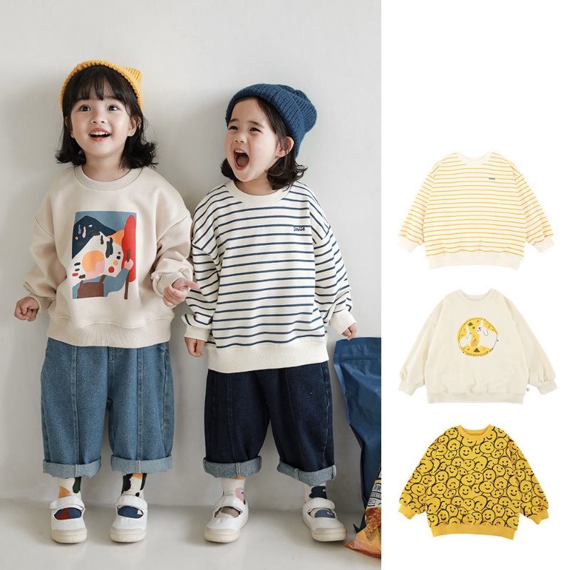 Áo Hoodie Tay Dài Dáng Rộng In Họa Tiết Hoạt Hình Thời Trang Xuân Thu 2022 Cho Bé Trai / Gái