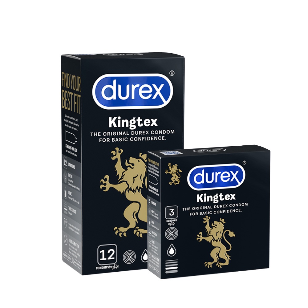 Bộ bao cao su Durex Kingtex ôm sát, bôi trơn size 49mm, 1 hộp 12 bao và 1 hộp 3 bao