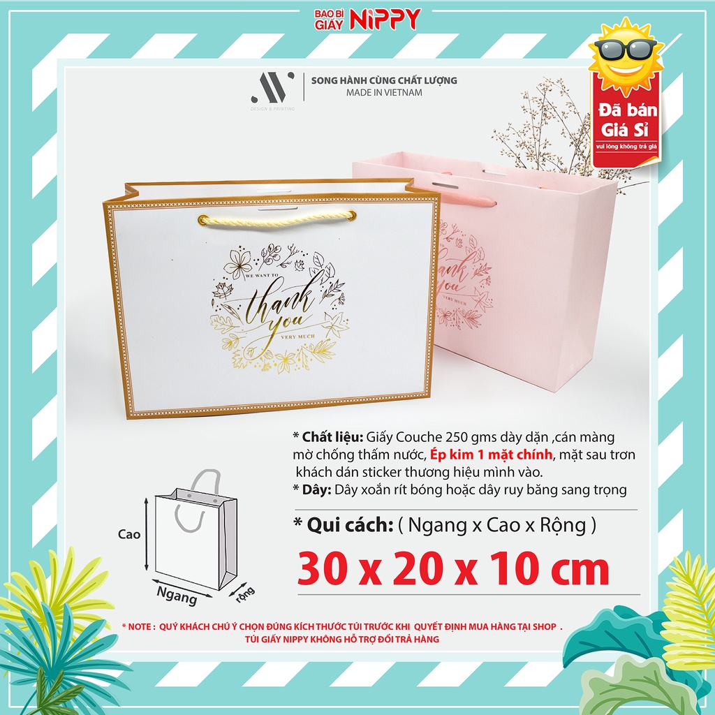Set 10 túi - Túi giấy Thank You NIPPY đựng quà tặng mỹ phẩm, son, nước hoa, quà lưu niệm, quà sinh nhật nhỏ