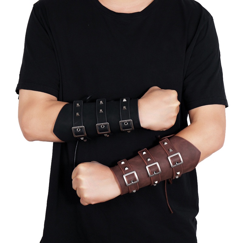 Vòng Tay Da Bản To Điều Chỉnh Được Phong Cách Punk Cho Nam