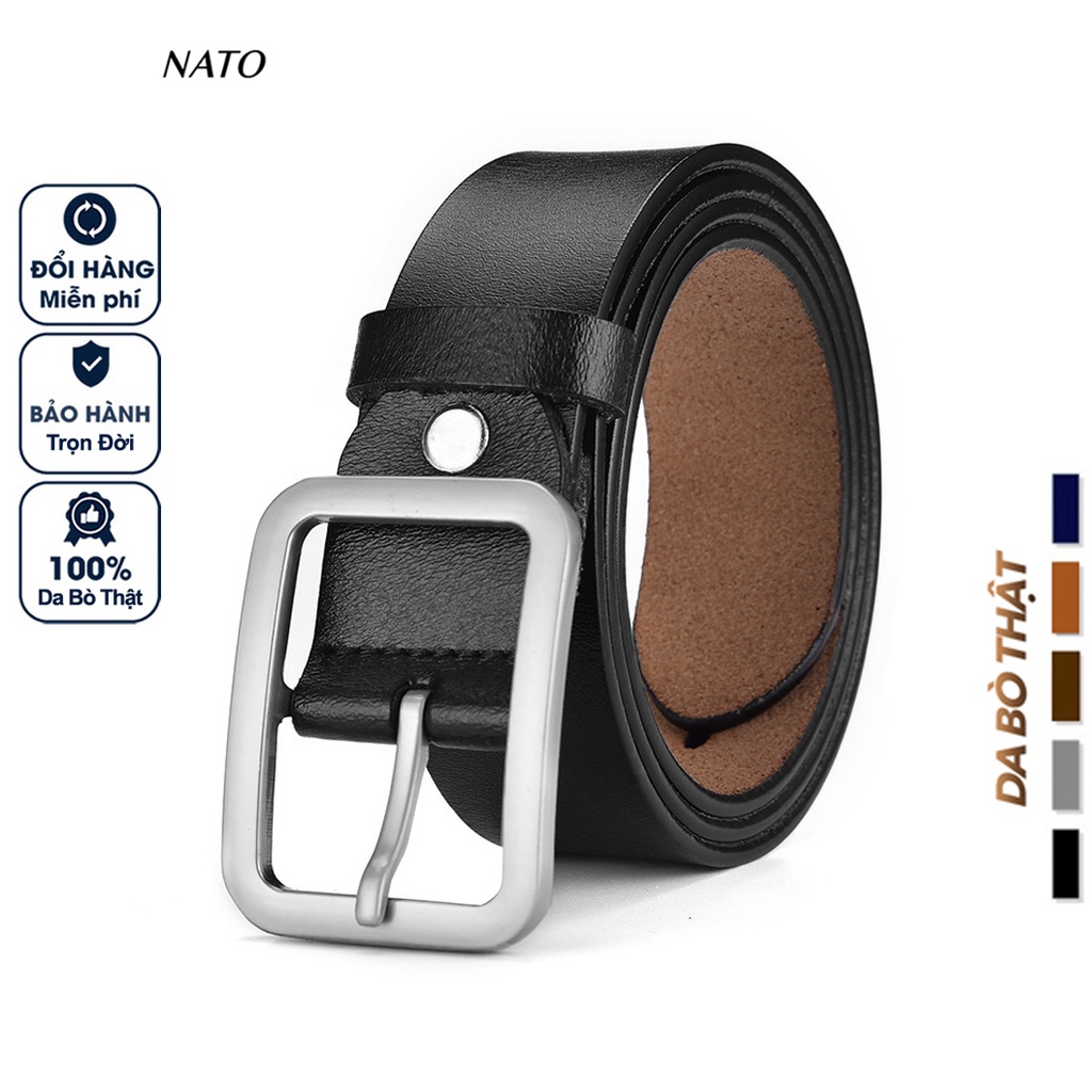 Thắt Lưng Nam Nato VUÔNG Khóa Lỗ Kim Da Bò Thật Dây Nịt Cao Cấp Bền Đẹp Công Sở Sang Trọng Đi Học Đi Làm Bản Nhỏ